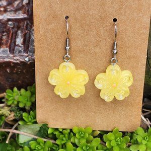 Cute yellow flower earrings, dangle earrings